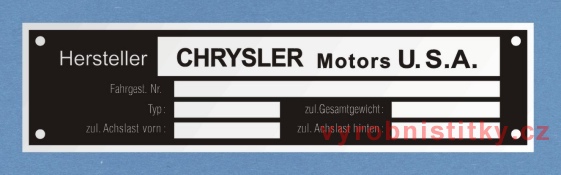Výrobní štítek CHRYSLER Motors U.S.A.